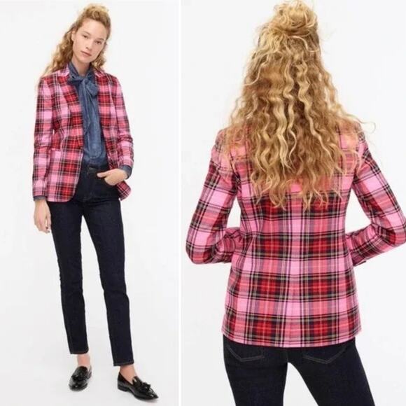 RARE J. Crew Parke Blazer Jacket Pink Tartan Stewart Plaid Check Holiday Size 0 - Picture 2 of 10
